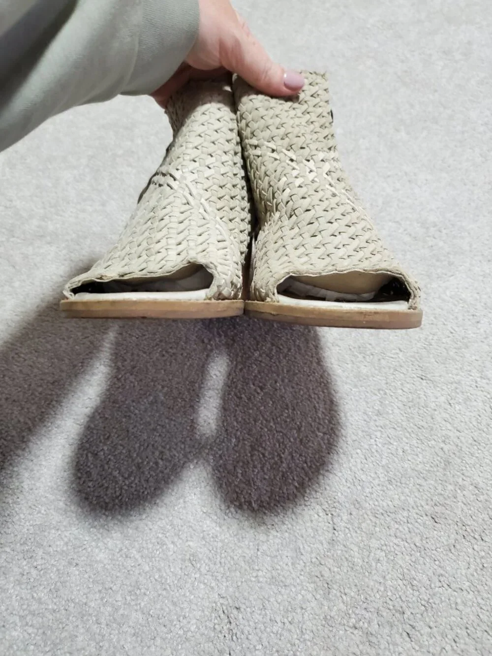 SAM EDELMAN Cooper Woven Leather Sandals Shooties Peep Toe Heels Cream Women's 8 - Picture 6 of 14